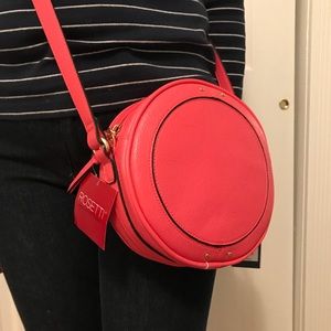Libby Edelman Round Crossbody Coral Leather